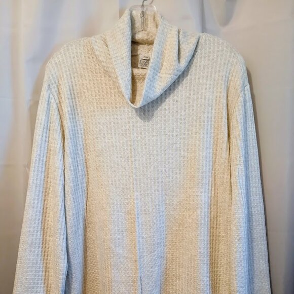 Nwt Cowl neck Waffle Crochet Sweater Top women XXL Ivory Oatmeal Pullover LS - Picture 2 of 9